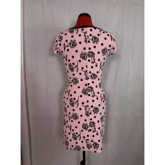 Vintage ZOKAI Womens Dress Pink Black Size Small Midi Floral Sheath Y2K D908 - Picture 4 of 9